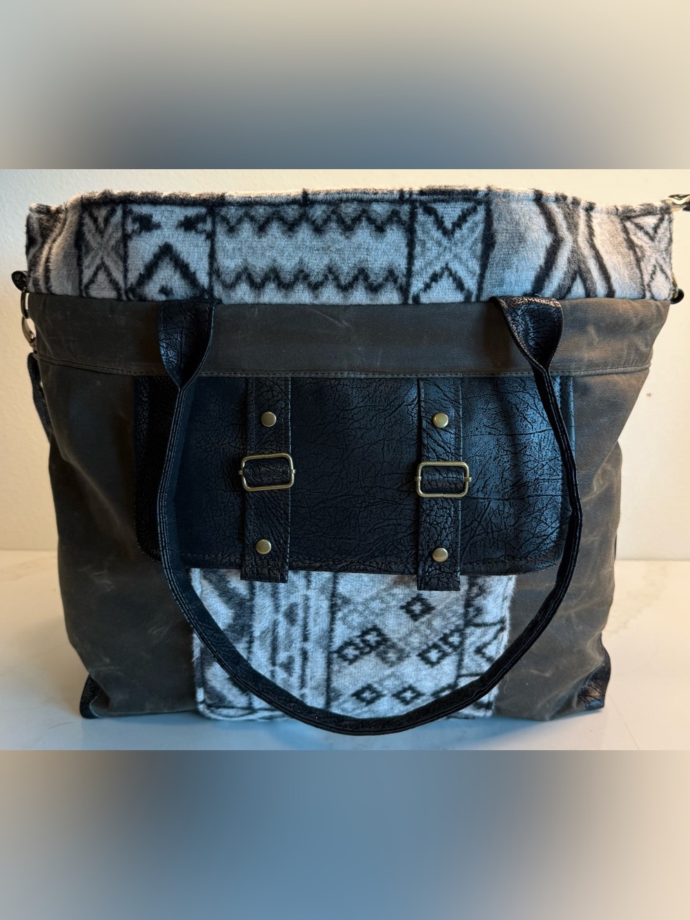 Rebekah Scott Designs Jenny Olive Wax Canvas Wool Tote Bag